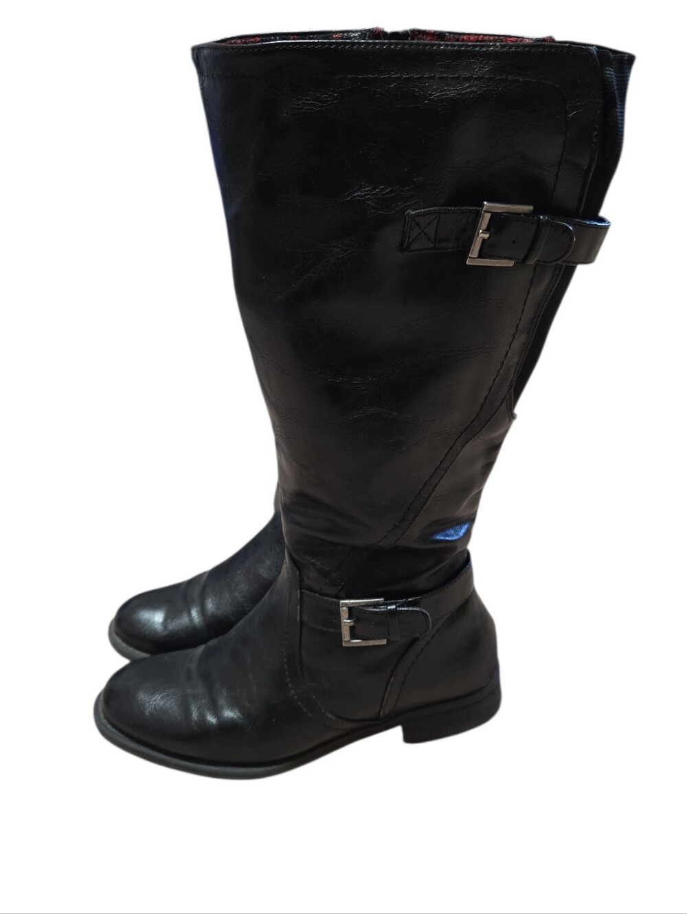 Yuu Ripple Black Tall Side Zip Boots Womens Size 7 Bikercore Buckle Grunge